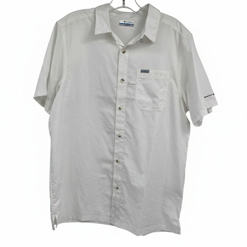 Columbia White Short Sleeve Casual Button-Down Shirt | Men’s Small Regular